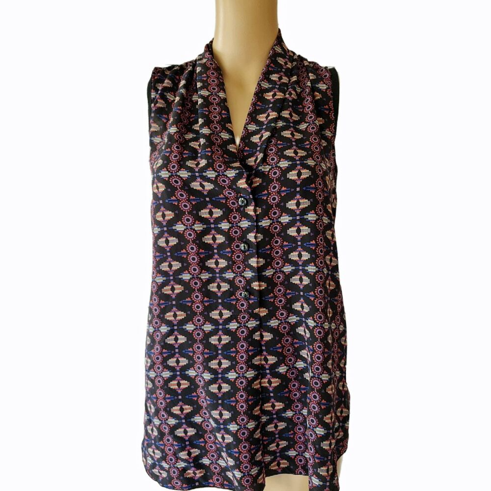 Greylin 100% Silk Geometric Sleeveless Button Down Blouse Ikat - Large - Picture 1 of 7